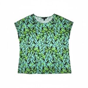 Halogen Green, Blue, and Black Abstract Relaxed Fit Short Sleeve Blouse Size L